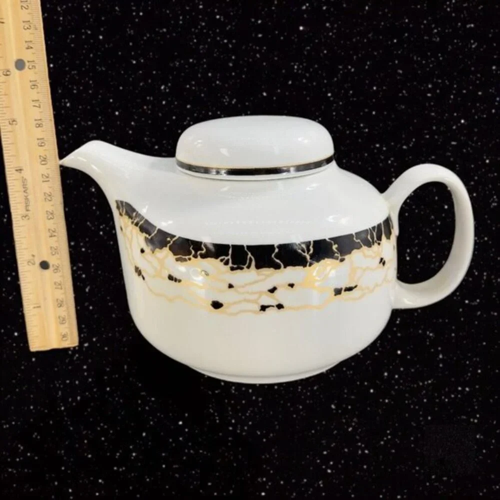 Chodziez Porcelain Teapot Yellow Black Abstract Design Made Poland Vintage Retro